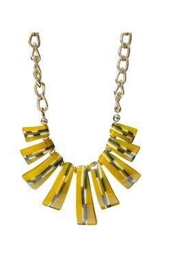 Tribal Acrylic Yellow Black Striped Statement Necklace Chunky Gold Tone Chain